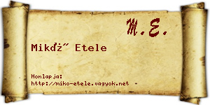Mikó Etele névjegykártya